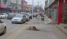 西安引镇街道行道树被锯只剩树根 有盲道没有无障碍坡道