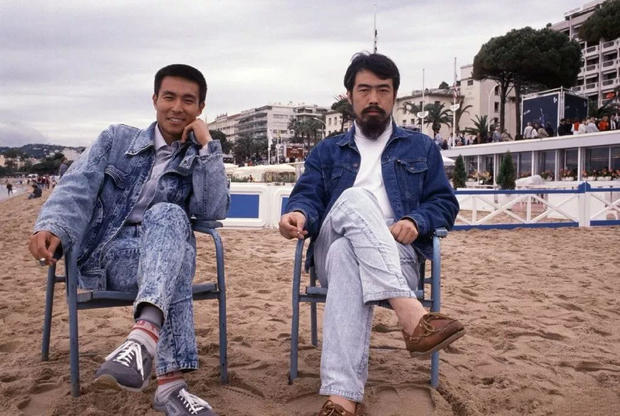 1988年，谢园、陈凯歌在戛纳电影节