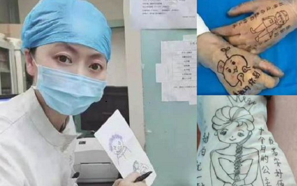西安一名护士火了 手绘卡通手套鼓励安抚患者