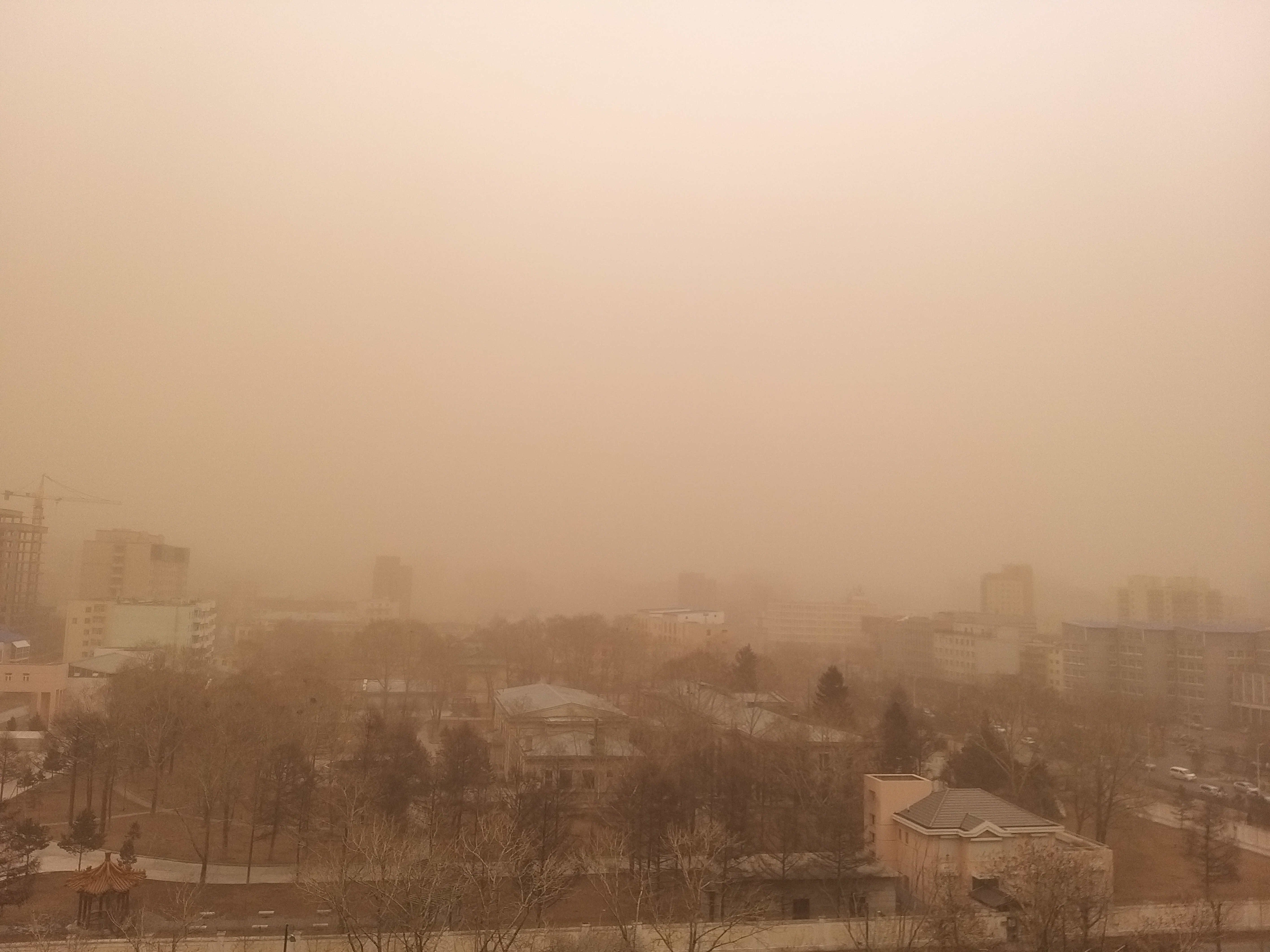 3月14日拍摄的沙尘暴中的蒙古国乌兰巴托。 新华社记者 阿斯钢 摄