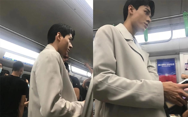 龚俊拍戏坐地铁被偶遇 穿米色外套高大帅气