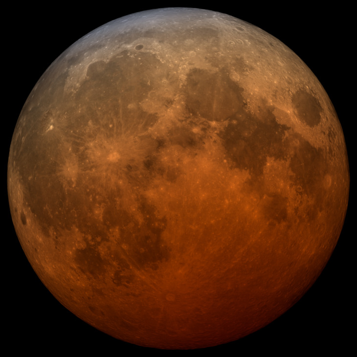 2021年“超级血月”的望远镜图像。 美国宇航局（NASA）科学可视化工作室 图