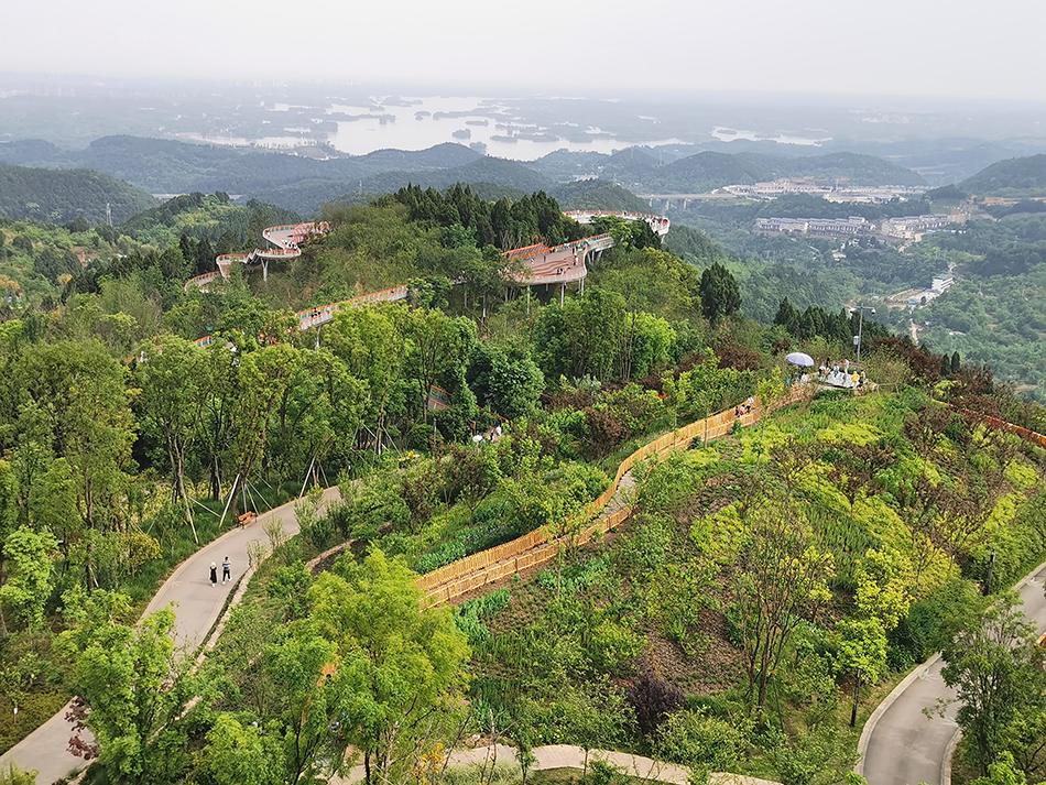 龙泉山城市森林公园丹景台已成为成都市民游客的打卡胜地。 澎湃新闻记者 韩雨亭 图