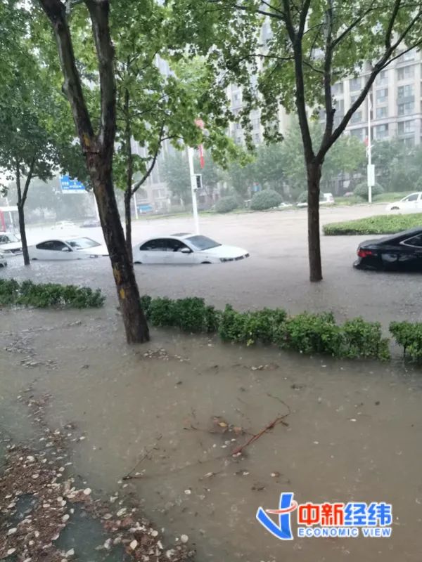 ▲郑州市区不少汽车都被泡水中