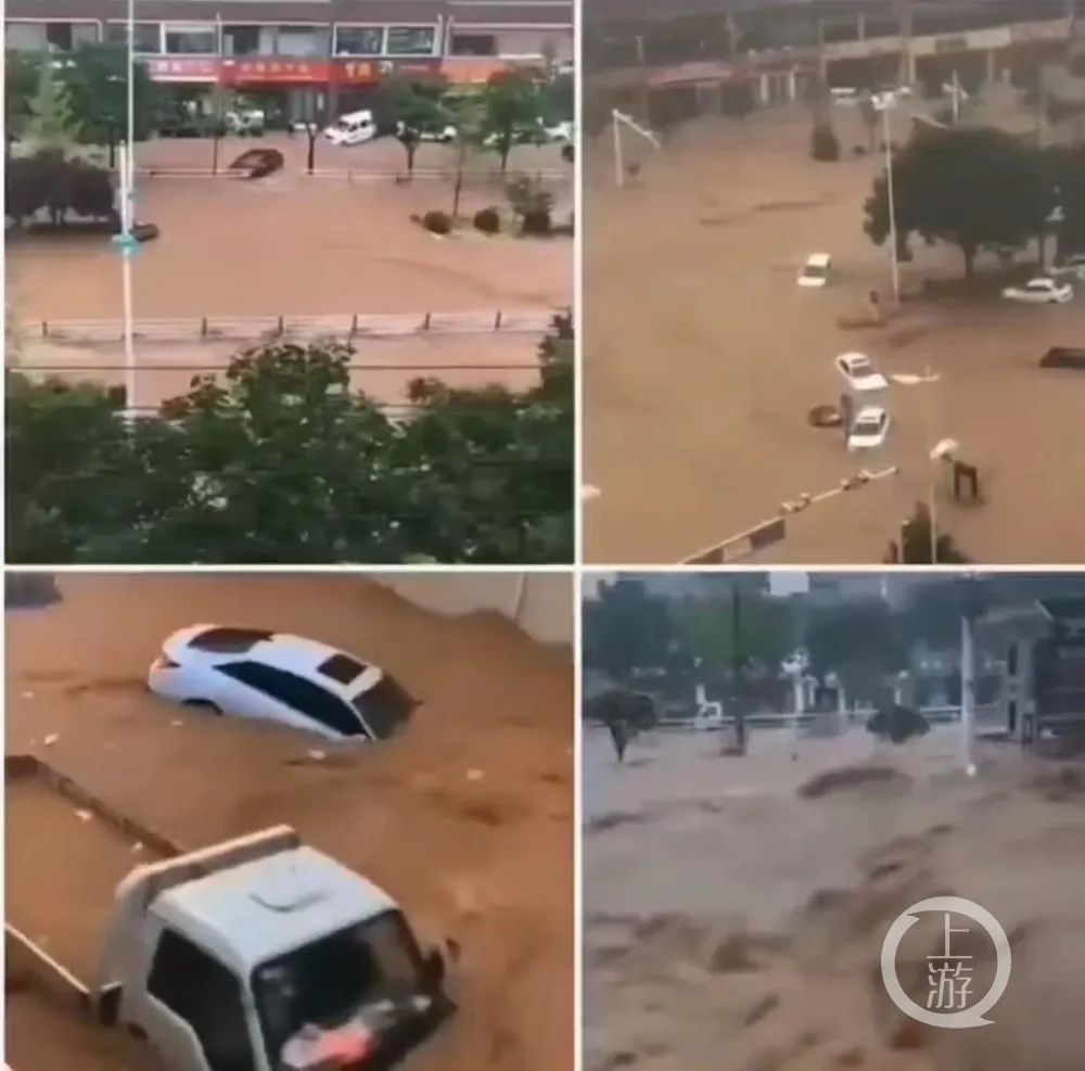 7月21日晚间到22日上午，河南新乡市辉县强降雨，县城经历了5次洪峰，很多车辆被大水冲走。/受访者供图