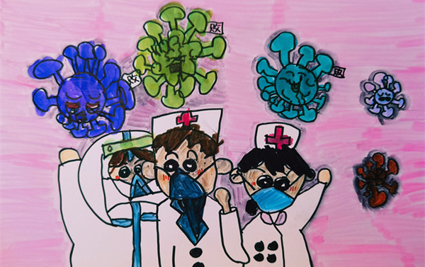 西安幼儿园小朋友创作抗疫主题画为西安加油