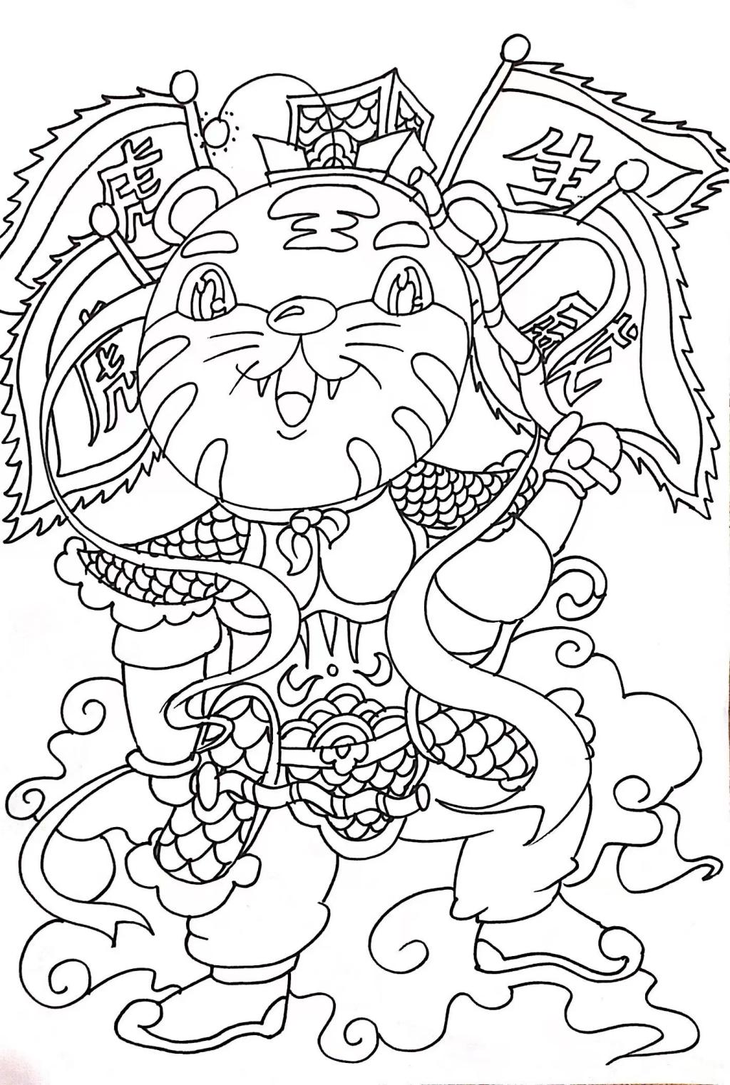 “森林之王”老虎简笔画的绘画步骤图 幼儿DIY卡通画 肉丁儿童网