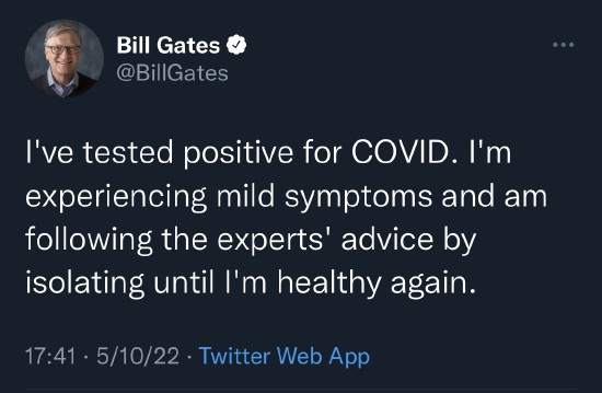比尔·盖茨在社交媒体上表示，他的新冠检测结果呈阳性