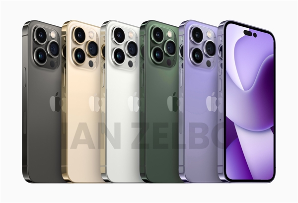 iPhone 14全系11款配色外观图：标配紫色、远峰蓝/粉色被取消