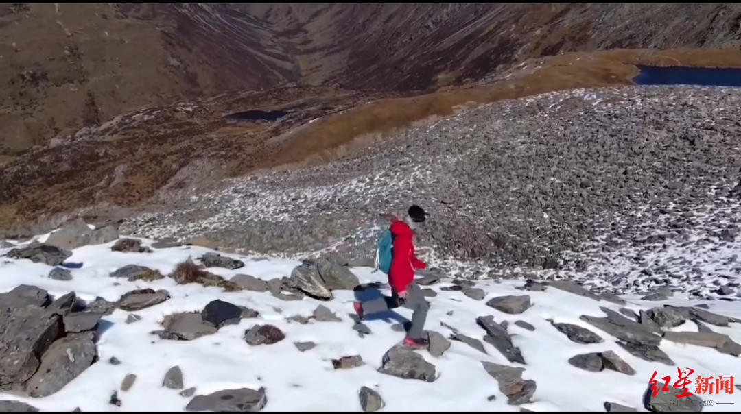 失联男子惠某以前拍摄的穿越雪地视频截图。