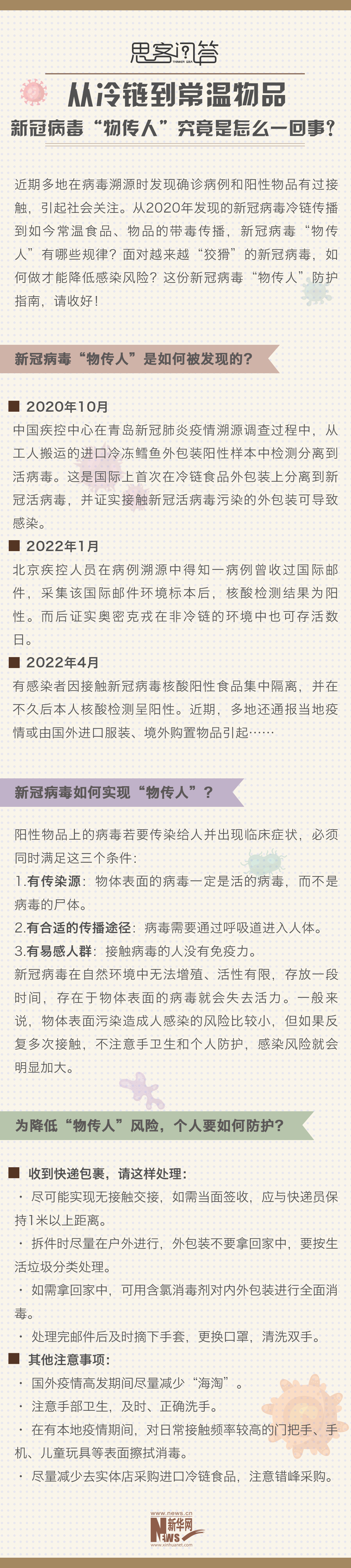 思客问答丨从冷链到常温物品，一图了解新冠病毒“物传人”