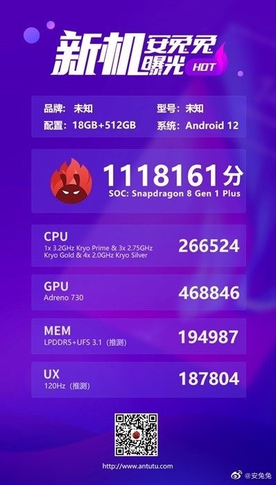 111万新纪录！安兔兔公布骁龙8 plus跑分 