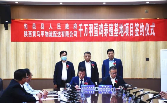 旬邑县与陕西黄马甲物流配送有限公司签订千万羽无公害蛋鸡养殖基地项目