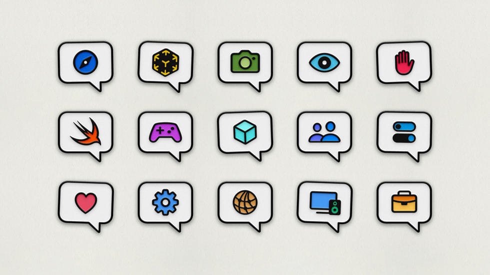 Apple 图标与 App 在引号框中的插画。