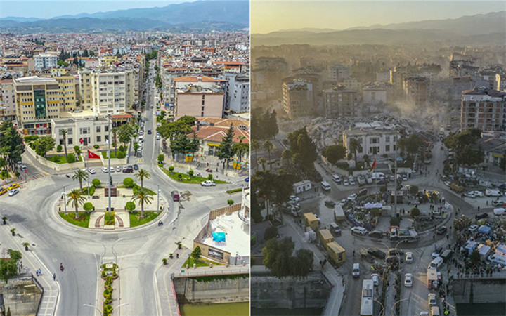 触目惊心！土耳其地震前后同一地点对比图满目疮痍