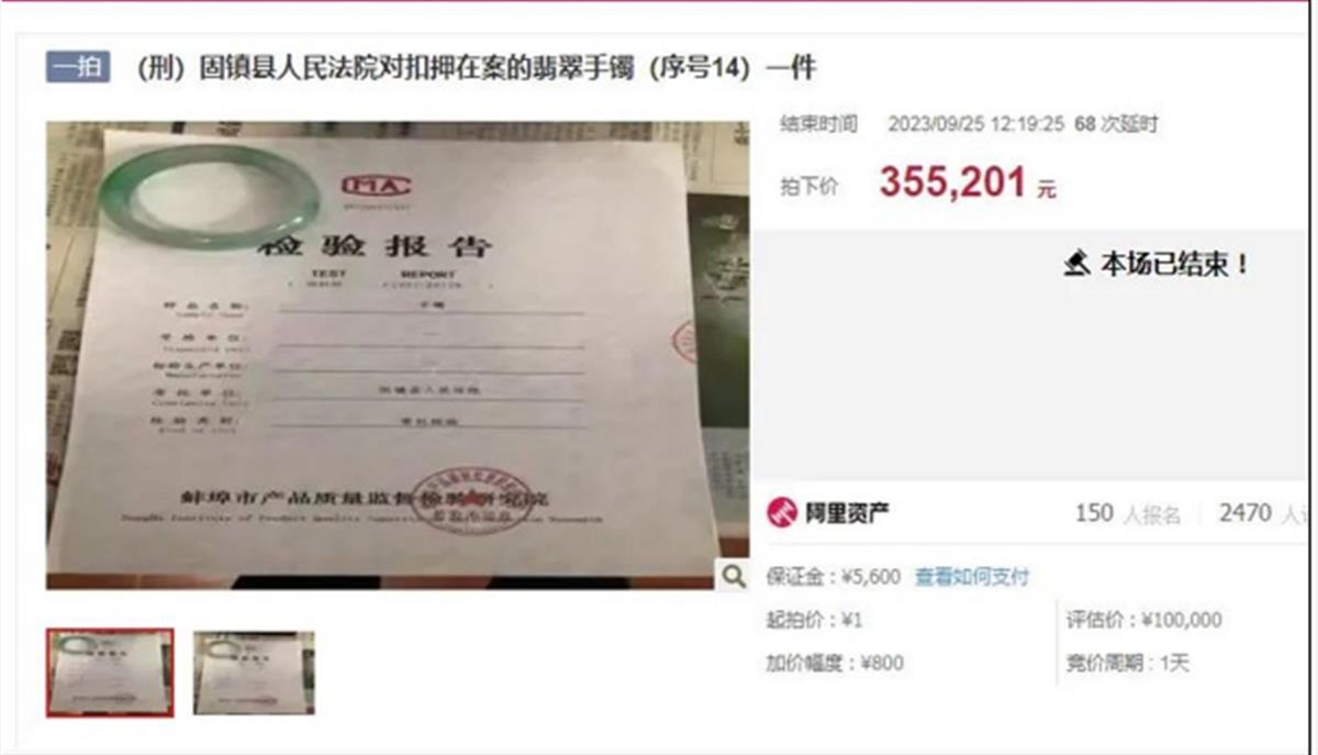 华商头条|安徽一落马官员受贿手镯拍卖炙手可热：1元起拍 35.5万成交